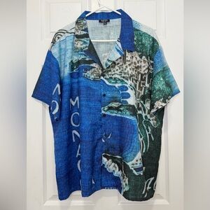 Boohoo Blue and Green Casual Graphic Shirt